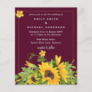 Papier Budget Maroon Jaune Tournesols Mariage Invite