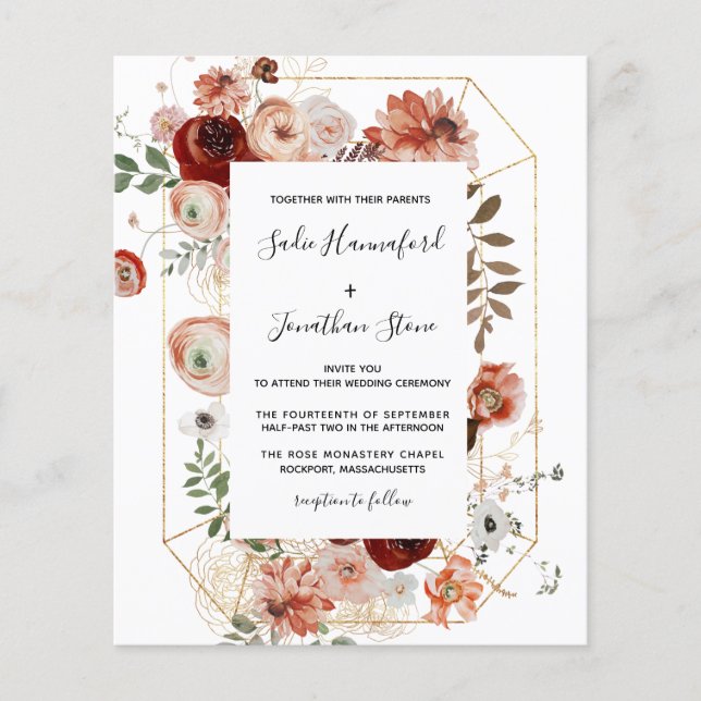 Papier Budget Marsala Pink Terracotta Mariage Floral (Devant)