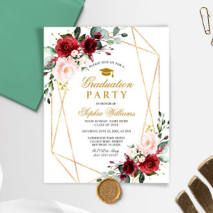 Papier Budget Marsala Rose Graduation Party Invitation