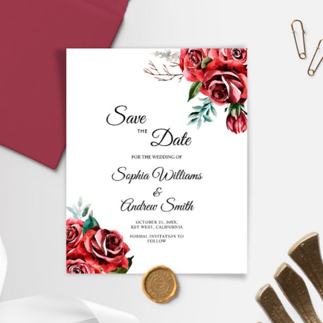 Papier BUDGET Marsala Rouge Rose Rustique Save The Date (Créateur téléchargé)