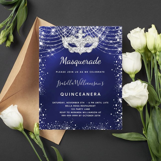 Papier Budget Mascarade marine bleu argent Quinceanera (Créateur téléchargé)