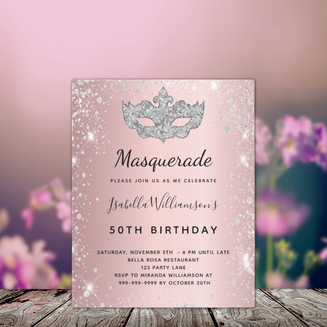 Papier Budget Masquerade fête blush rose argent parties s (Créateur téléchargé)