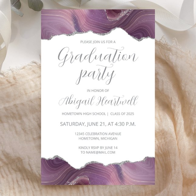 Papier Budget Mauve Argent Agate Graduate Party Invitatio (Créateur téléchargé)