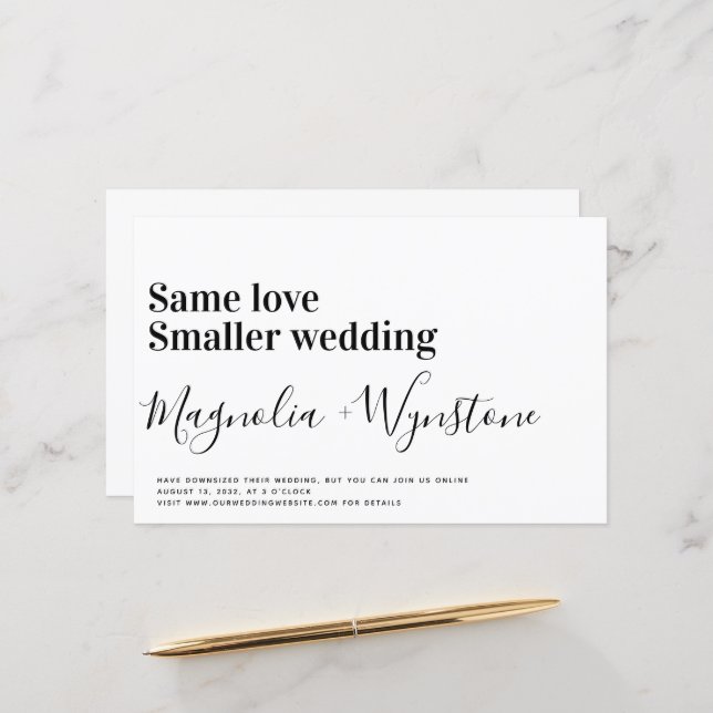 Papier BUDGET Même amour Faire-part de mariage plus petit (Devant/Arrière en situation)