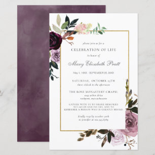 Papier Budget Memorial Service Purple Floral Invitation