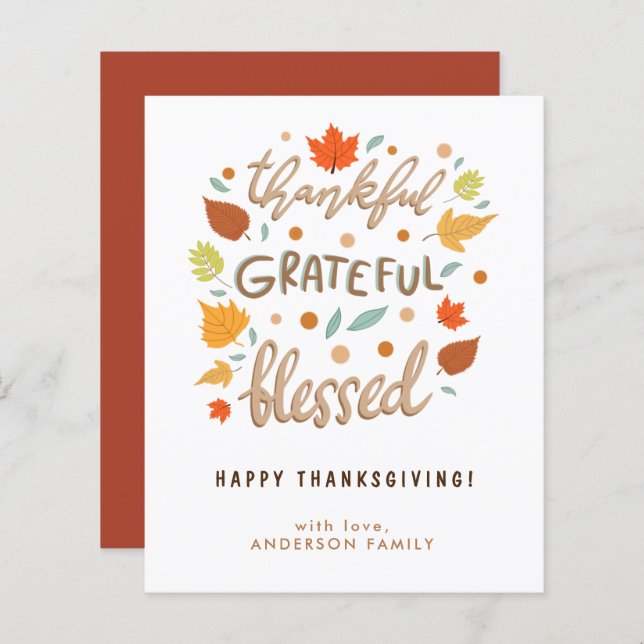 Papier Budget Merci Reconnaissant Bénis Action de Grâce (Devant / Derrière)