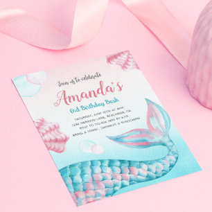 Papier Budget Mermaid aquarelle Anniversaire Invitation