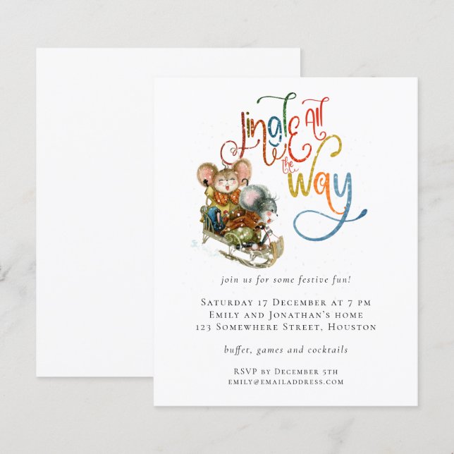 Papier Budget Mice Jingle Tout le chemin Noël Invitation (Devant / Derrière)