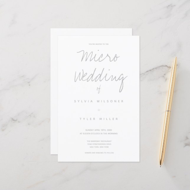 Papier Budget Micro Mariage blanc Gris Typographie (Devant/Arrière en situation)