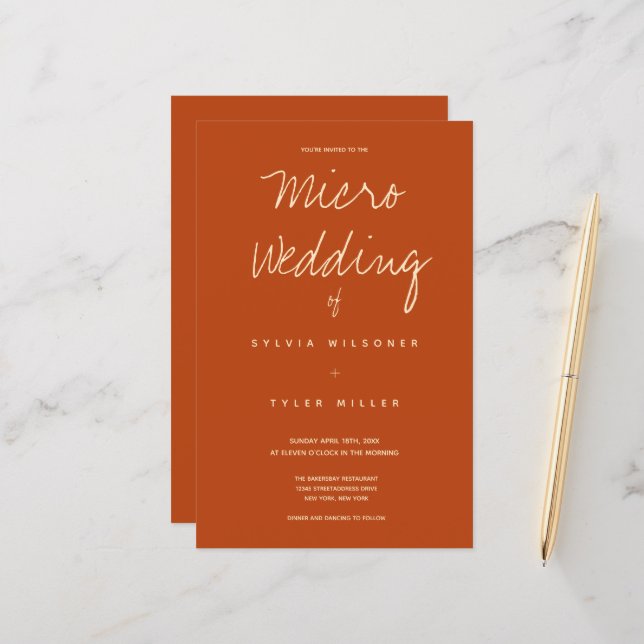 Papier Budget Micro Mariage Brûlé Orange Typographie (Devant/Arrière en situation)