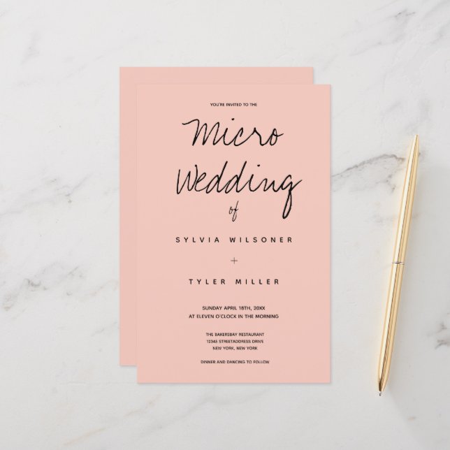 Papier Budget Micro Mariage rose noir Typographie (Devant/Arrière en situation)