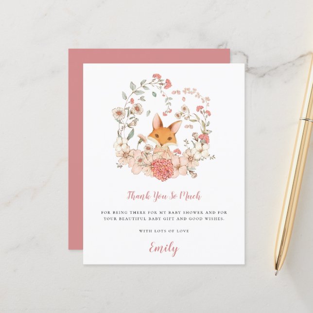 Papier Budget migre Fox Coral Baby shower Merci (Devant/Arrière en situation)