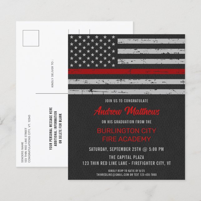 Papier Budget Mince Red Line Firefighter Graduation (Devant / Derrière)