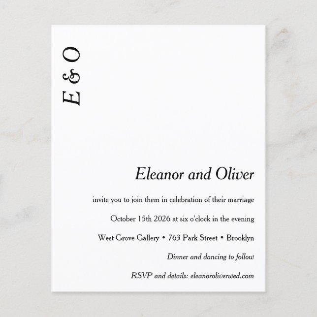 Papier Budget Minimal Blanc Élégant Mariage Invitation (Devant)