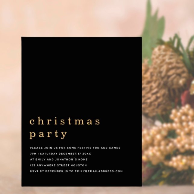Papier Budget Minimal Gold Black Christmas Party Invitati (Créateur téléchargé)