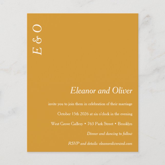 Papier Budget Minimal Jaune Élégant Mariage Invitation (Devant)