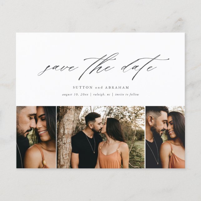 Papier Budget Minimal Script 3 Photo Save The Date (Devant)