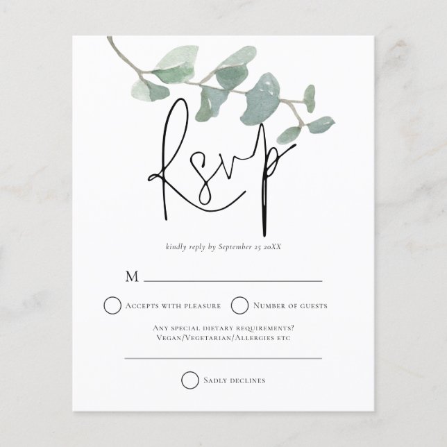 Papier Budget Minimaliste Eucalyptus Mariage RSVP (Devant)