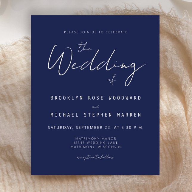 Papier Budget minimum Faire-part de mariage de script ble (Créateur téléchargé)