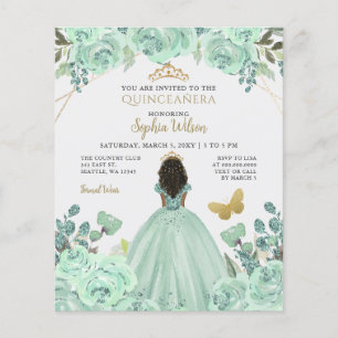 Papier Budget Mint Gold Princesse Quinceañera Invitation