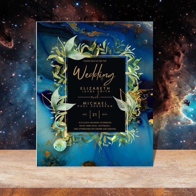 Papier BUDGET Minuit Bleue Or Vert Mariage Invite (Créateur téléchargé)
