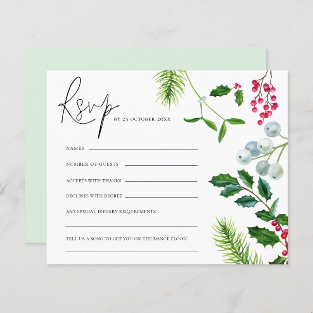 Papier BUDGET Mistletoe Foliage Noël Mariage RSVP (Devant / Derrière)