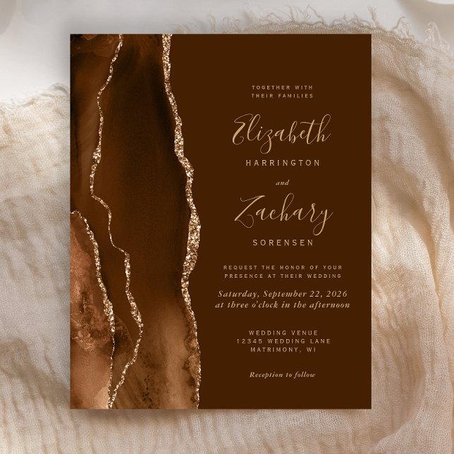 Papier Budget Mocha Gold Agate Mariage Brown Invitation (Créateur téléchargé)