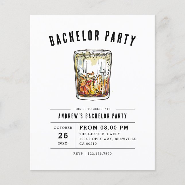 Papier Budget Modern Groom Whiskey Bachelor Party (Devant)