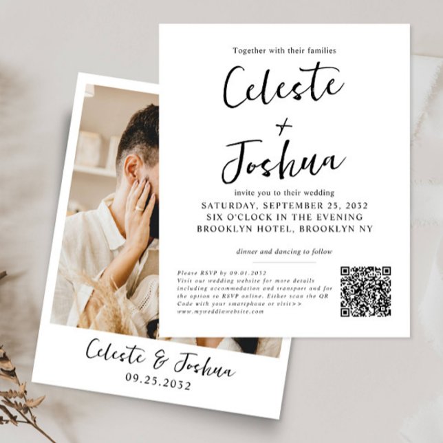 Papier Budget Modern Photo Script Nom QR Code Mariage (Créateur téléchargé)