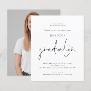 Papier Budget Modern Script Photo Grad 2024 Invitation de