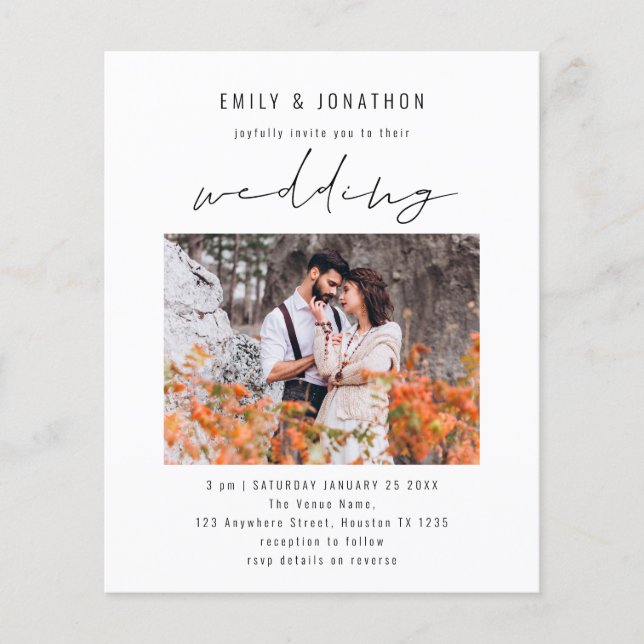 Papier Budget Modern Script Photo QR Code Mariage Invitat (Devant)