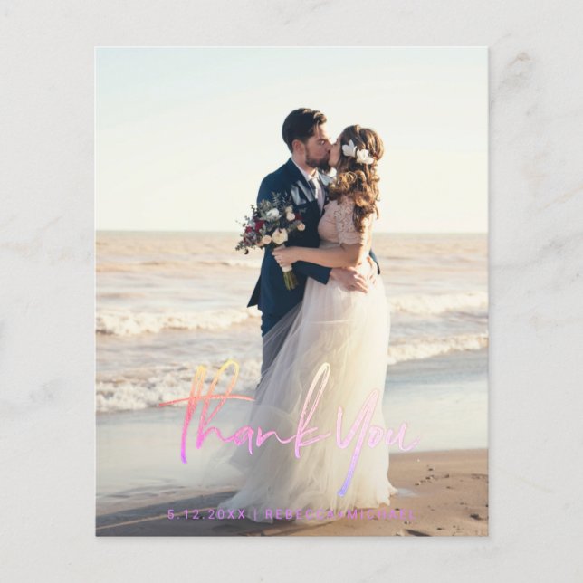 Papier Budget Modern Script Wedding Photo Thank You Cards (Devant)