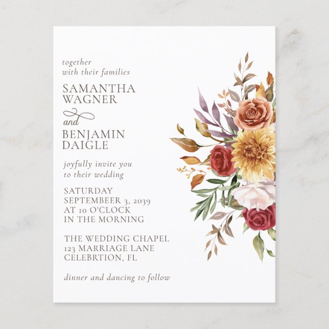 Papier Budget Moderne Automne Faire-part de mariage Flora (Devant)