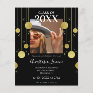 Papier Budget Moderne Black & Gold Graduation Invitation
