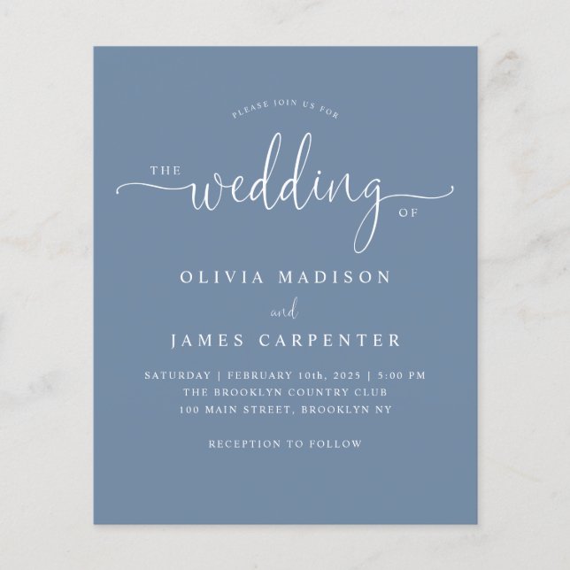 Papier Budget Moderne Boho Dusty Blue Photo Wedding Invit (Devant)