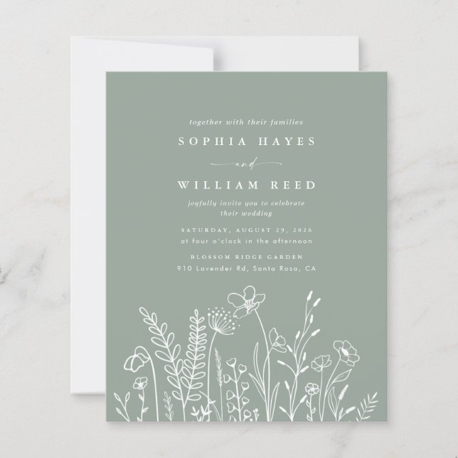 Papier BUDGET Moderne Boho Sage Vert Fleur sauvage Mariag (Devant)