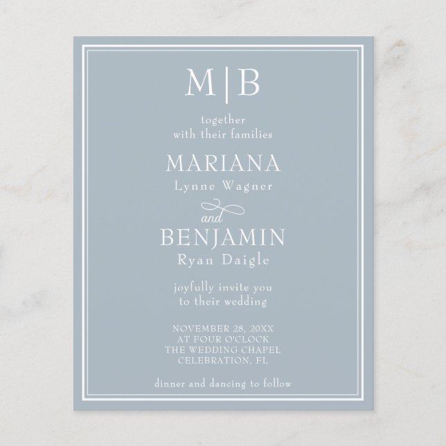 Papier Budget moderne Bordure Faire-part de mariage gris  (Devant)