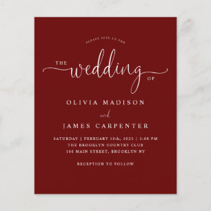 Papier Budget Moderne Bourgogne Rouge Photo Mariage Invit
