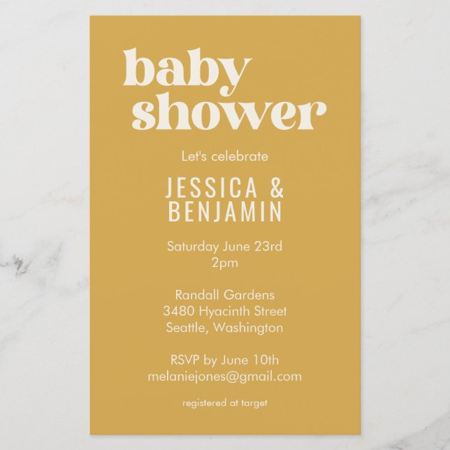 Papier Budget Moderne Cute Dusty Jaune Baby shower Invita (Devant)