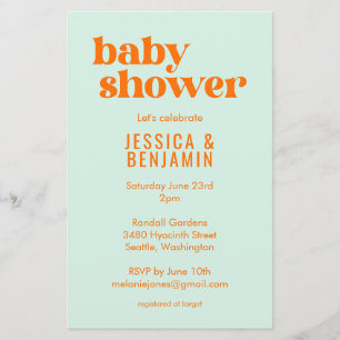 Papier Budget Moderne Cute Mint Orange Baby shower Invita