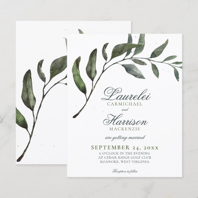 Papier BUDGET Moderne Direction de l'eucalyptus Mariage (Devant / Derrière)