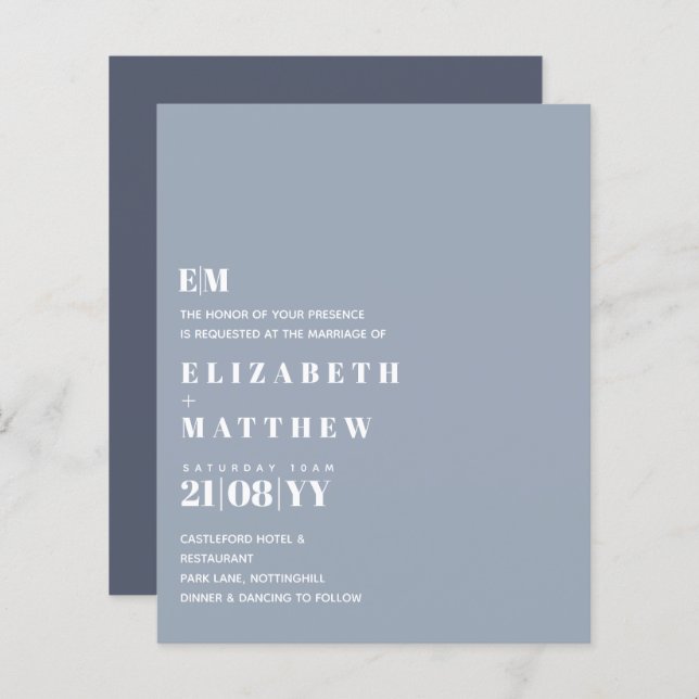 Papier Budget Moderne Dusty Blue Wedding Invite (Devant / Derrière)
