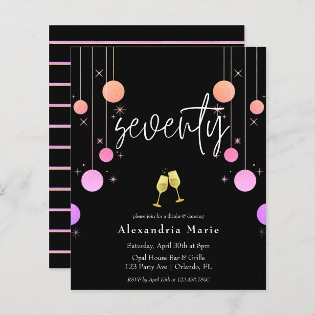 Papier Budget Moderne Étincelle 70e fête d'anniversaire (Devant / Derrière)