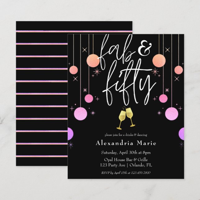 Papier Budget moderne étincelle "Fab & Cinquante" Anniver (Devant / Derrière)