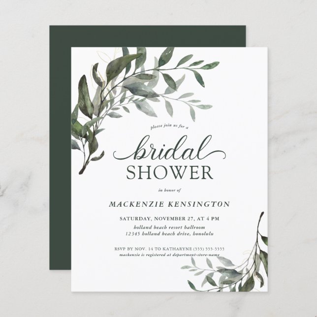 Papier BUDGET Moderne Eucalyptus nuptiale Invitation à la (Devant / Derrière)