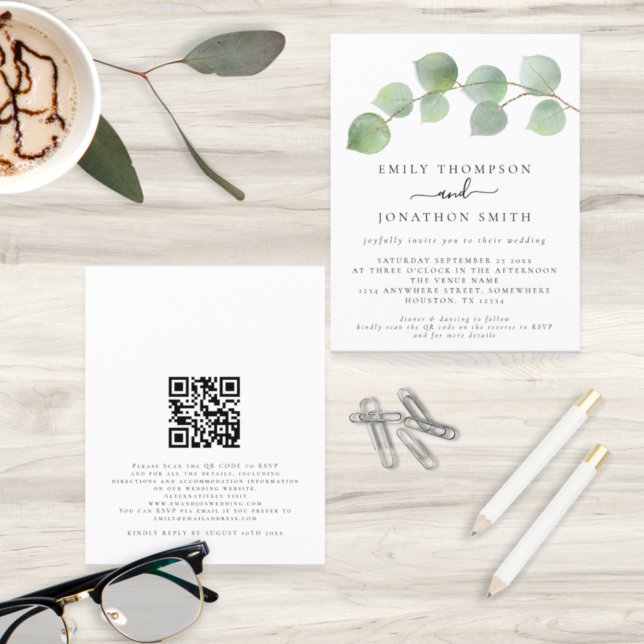 Papier Budget Moderne Eucalyptus QR Code Mariage Invitati (Créateur téléchargé)
