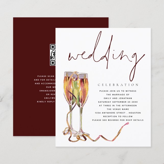 Papier Budget Moderne Faire-part de mariage Champagne (Devant / Derrière)