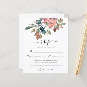 Papier Budget Moderne Fleurs Rose Aquarelle Mariage RSVP