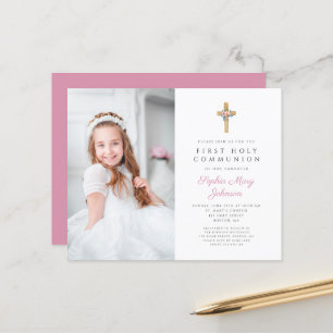 Papier Budget Moderne Floral Cross First Communal Photo