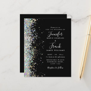 Papier Budget Moderne Glitter Black Wedding Invitation